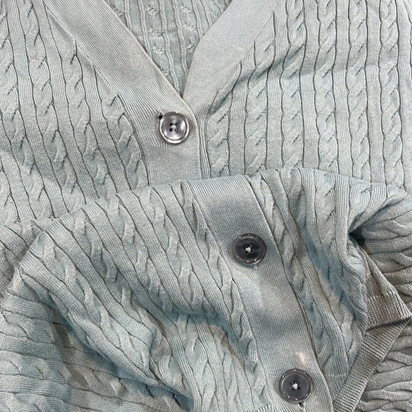 Talbots Light Teal Cable Knit V-Neck Cardigan - Picture 9 of 9